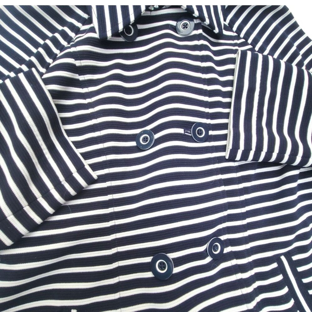 Cabi Womens Striped Double-Breasted Coat Blue White Nauticle Preppy - Picture 7 of 16